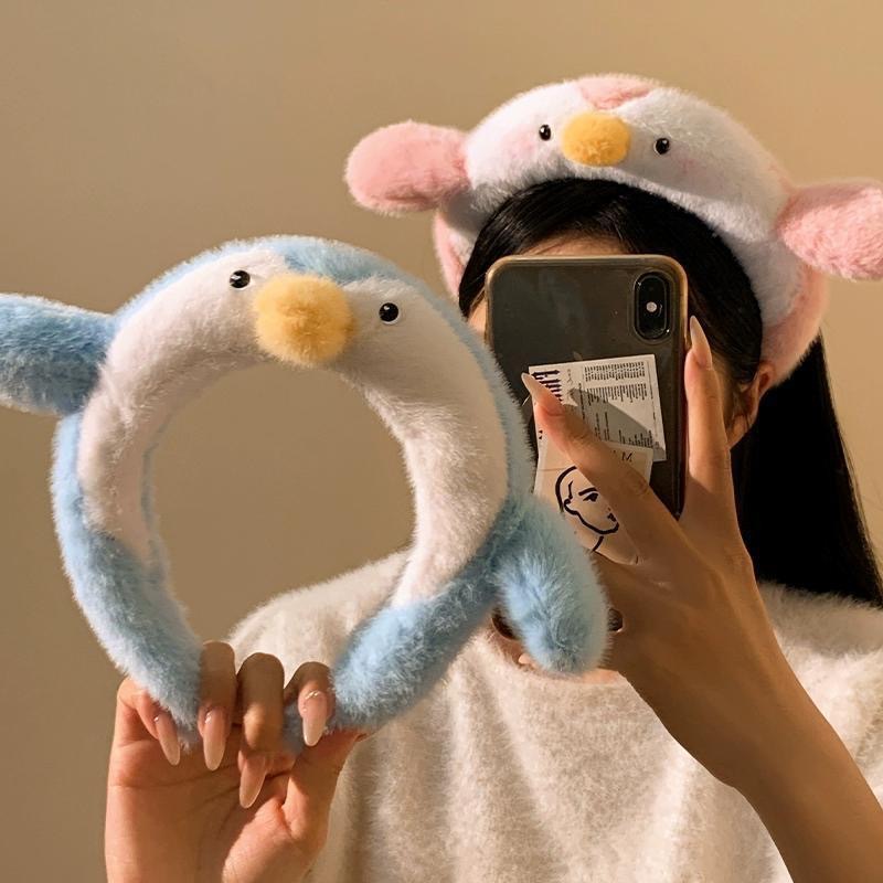Skincare Pink - Tiara de Pelúcia de Pinguim Fofa